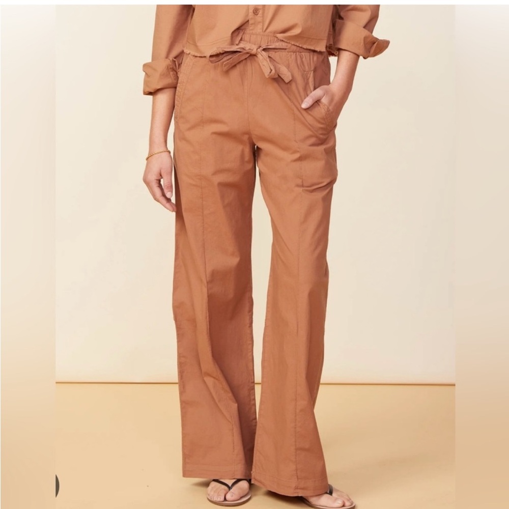 NEW Monroe Brown Orange Poplin Drawstring Wide Leg Pants Size XL